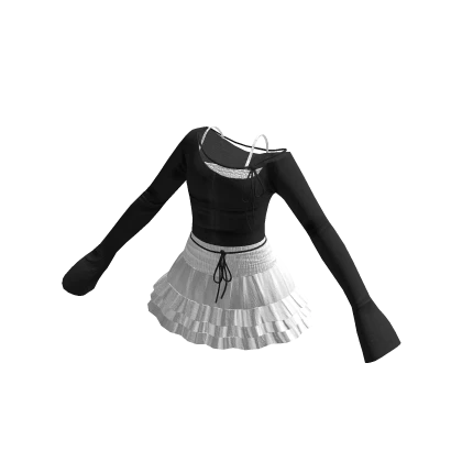 🍀Off Shoulder Skirt Outfit (Black&White)