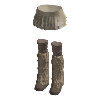 🍀Brown Ruffle Skirt w Snow Boots