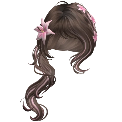 ♡ igari brown summer ponytail with pink flower