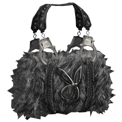 Fluffy Grey Leather Fur McBling Bunny Handcuff Bag