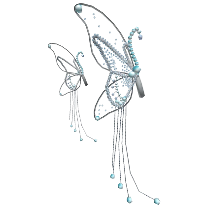Blue Silver Fairy Elf Butterfly Chain Hair Clips