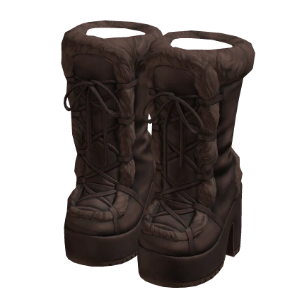 Laced Platform Fur Boots (Brown)