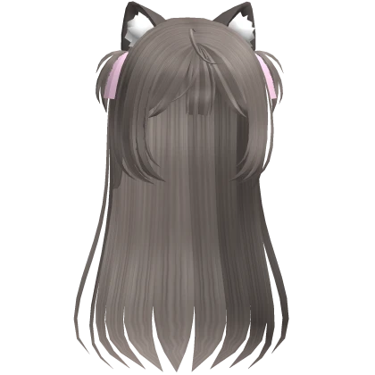 ♡ cutecore cat ears long hair w/ ribbons grey