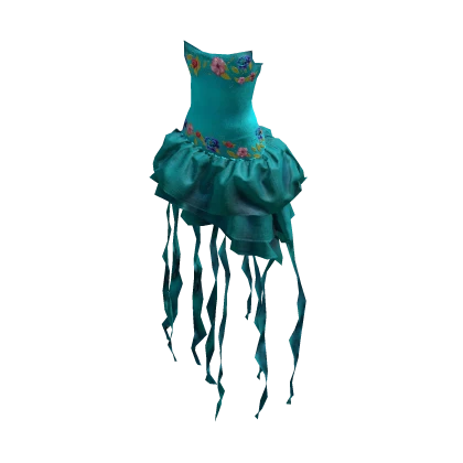 ʚ♡ɞ Vintage Floral Teal Fringe/Ruffle Dress