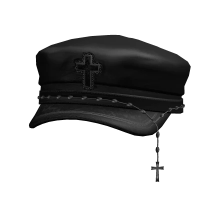 gothic cross lace beret hat w rosary - black