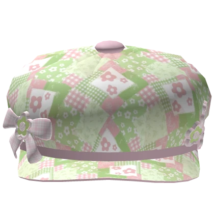 Pink green igari floral cottage mori kei beret
