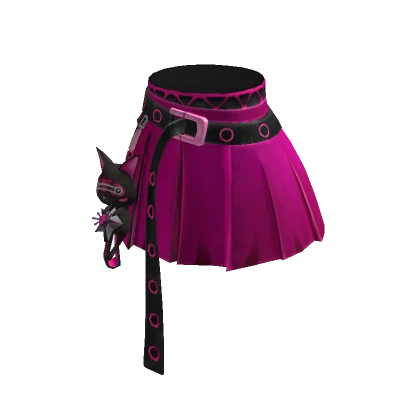 HotPink Pleated Skirt w/ Oversized Belt & Cat ACCY