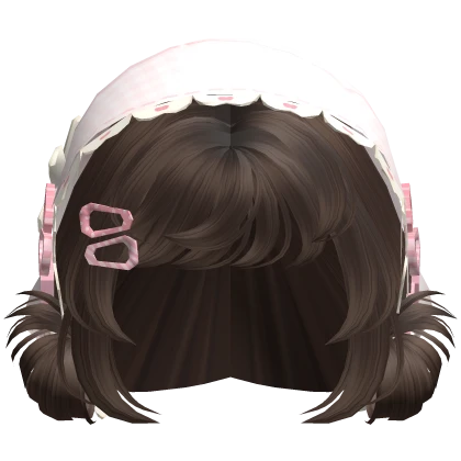 Brown Messy Buns W/ Mori Kei Pink Bonnet