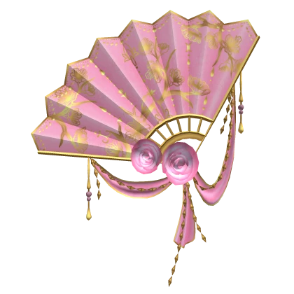 Pink/gold Fan with roses and charms