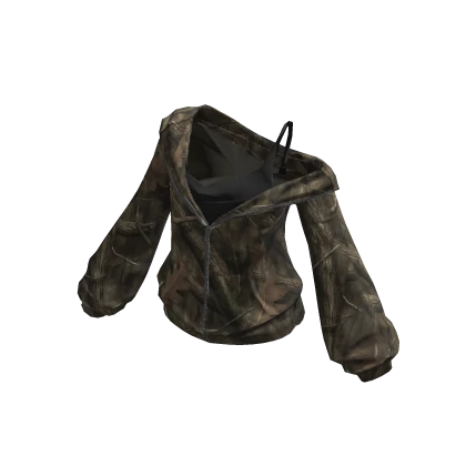 Off Shoulder Oversized Hoodie Camo