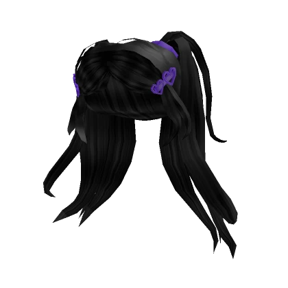 Black Ponytails with Purple Heart Clips