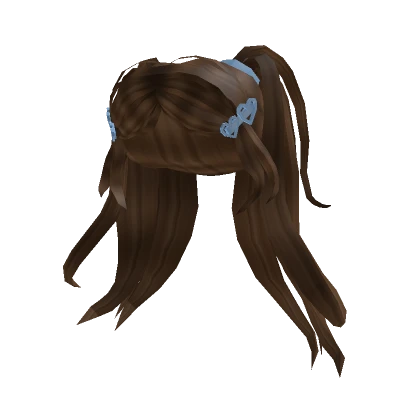 Brown Ponytails with Blue Heart Clips