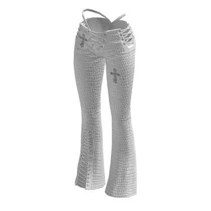 White Leather Pants Flared Emo Goth Chic Crosses