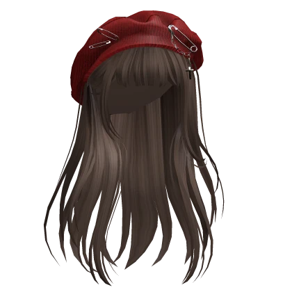 Brown Straight Hair w/ Red Beret