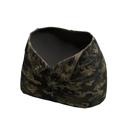 Denim Mini Skirt Unzipped Camo Jean Opened Ripped