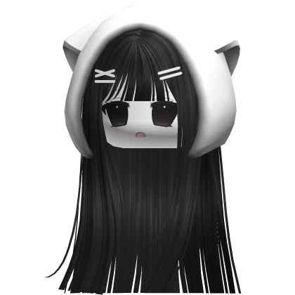Straight hair w/ White hood (Black)