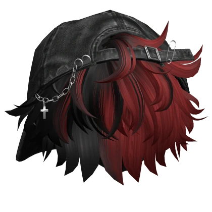 Black&Red Anime Boy Hair w/ Y2K Distressed Hat