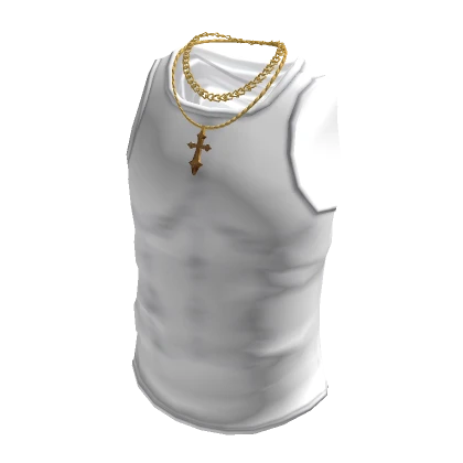 White Tank Top w/ Gold Cross Chain