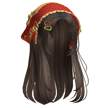 Brown Wispy Hair W/ Mori Kei Red Bonnet