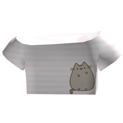 ♡ ﹕cute pusheen cat pink & white striped shirt