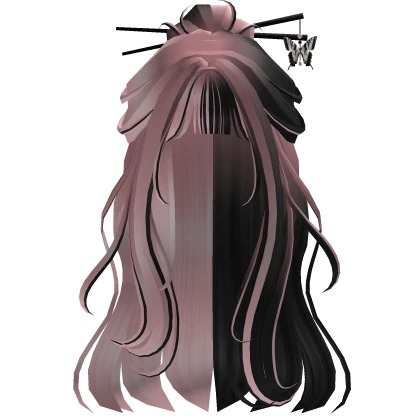 Pink & Black Half Bun Hair w/Butterfly Clip