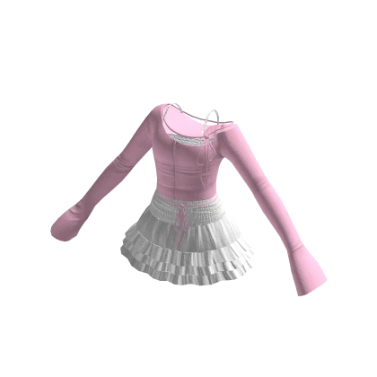 🍀Off Shoulder Skirt Outfit (Cool Pink)