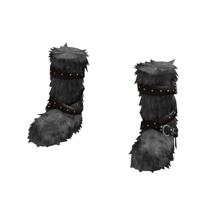 grey fur boots with belts