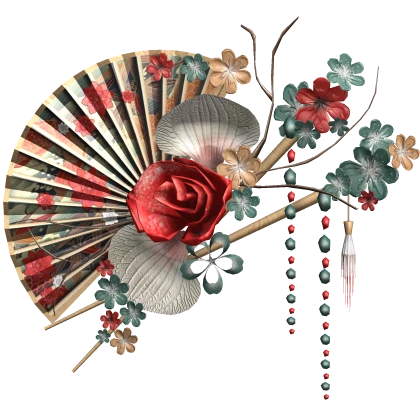 Teal Red Orange Floral Traditional Japanese Fan
