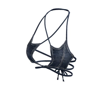 Dark Blue Y2K Denim Star Cross Strap Bikini 🫐