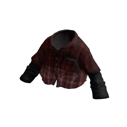 MARCHÉE - Red Plaid Metal Logo Wool Layered Shirt