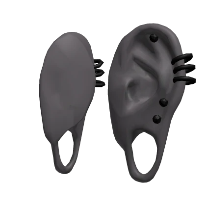 emo stretched human ears in grey with piercings