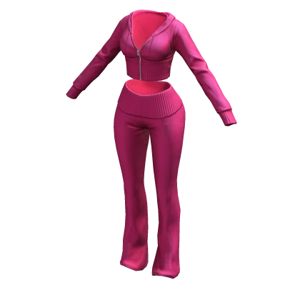 Tracksuit Pink Outfit Juicy Flared Pants Crop Top