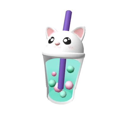 Cute Butterfly Pea Kitty Boba Tea