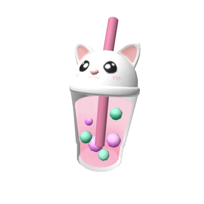 Cute Rose Petal Kitty Boba Tea