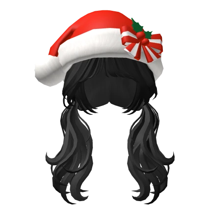 🍀Low Pigtails w Santa Hat (Black)