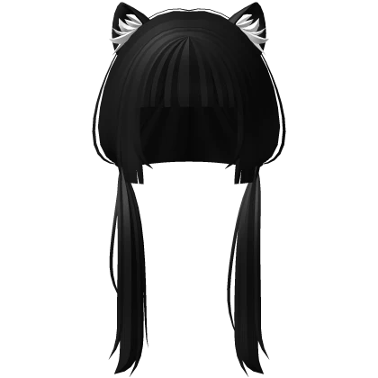୨୧ cutecore anime pigtails w/ cat ears - black