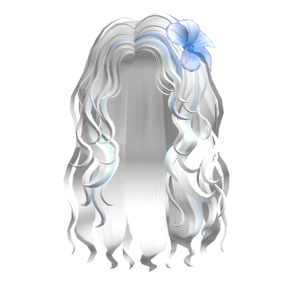 🍀Summer Wavy Hair w Blue Flower (White)