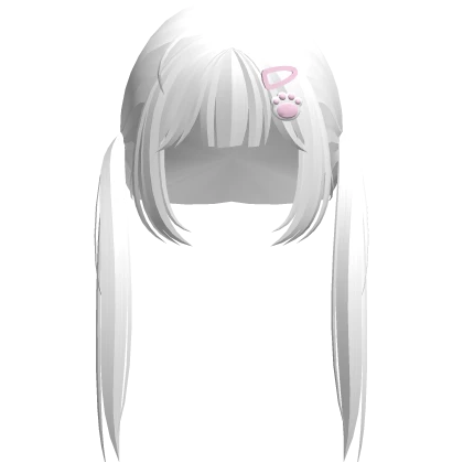 ♡ : kawaii white low pigtails w hairclips 