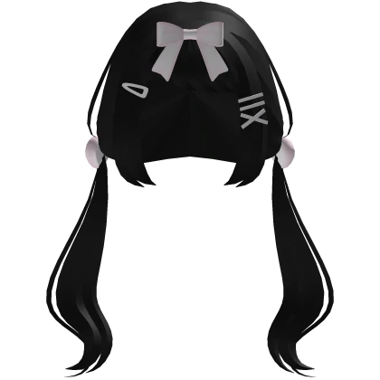 ୨୧ black cutecore flowy pigtails w/ heart pom poms