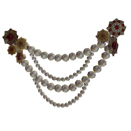 Waist draped pearls and brooches