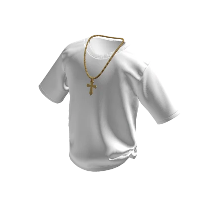 White T-Shirt w/ Gold Cross Chain