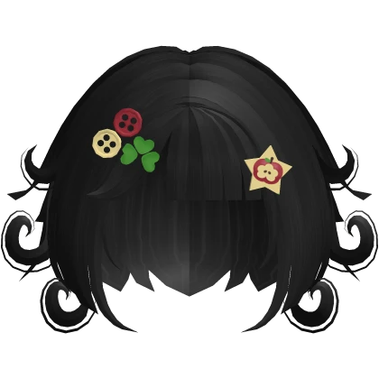 black curls short hair retro igari pins buttons