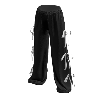✨ Coquette Silk Bow Black and White Ribbon Pants