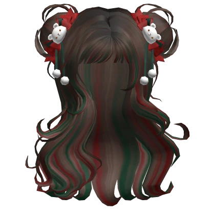 Long Brown Striped Buns W/ Christmas Bear Bows