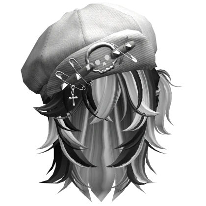 Wolf Cut Pigtails with White Punk Hat Black&White