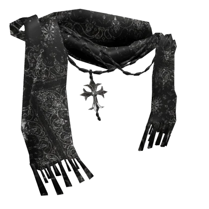 Dark Grey Mandala textured Chrome scarf w pendant