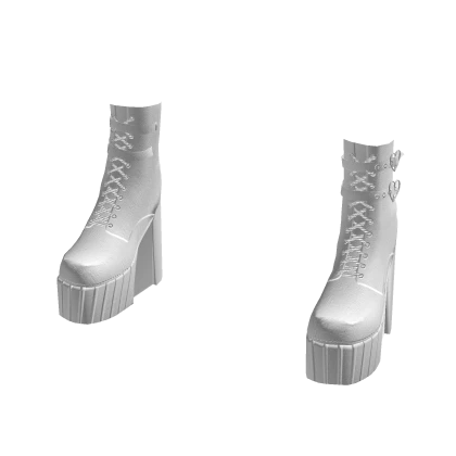 White Leather Boots with Heart Buckles