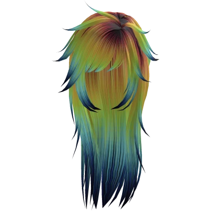unkept messy long goth wolfcut in rainbow