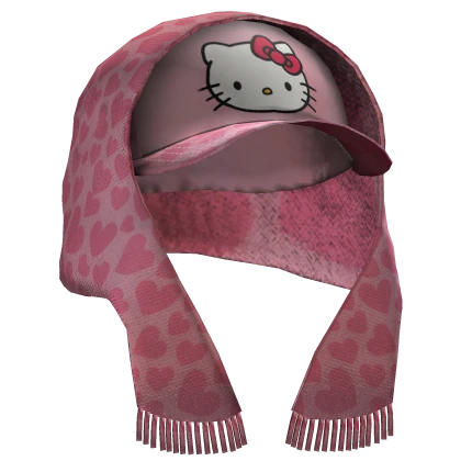 Kitty Hat w/ Head Scarf - Pink Hearts