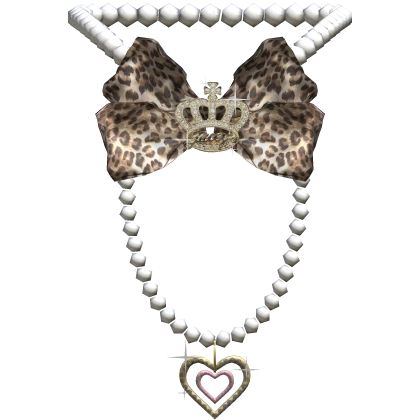 Leopard print Gyaru Agejo Bow Pearl Necklace 